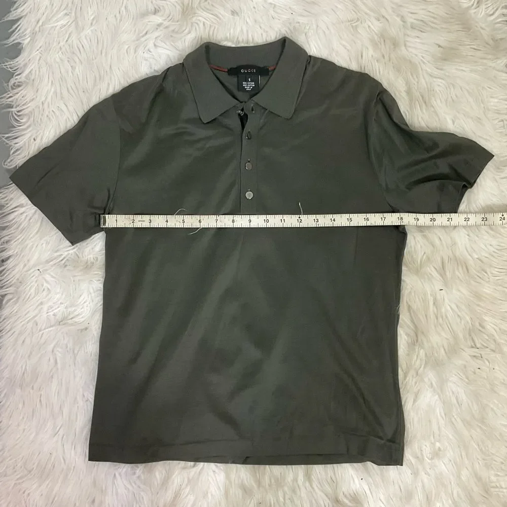 GUCCI Gray Short Sleeve Collared Cotton Polo Shirt S